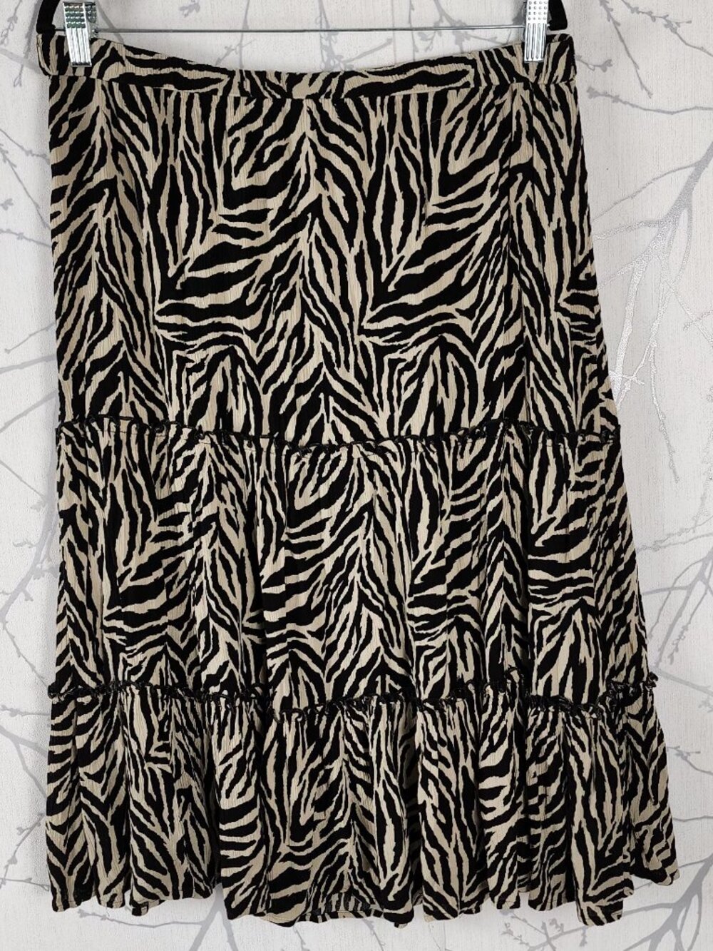 George Zebra Print Elastic Waist Tiered Midi Skirt